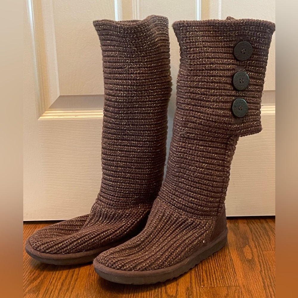 UGG Candy sweater boots brown bronze size 7 with buttons
